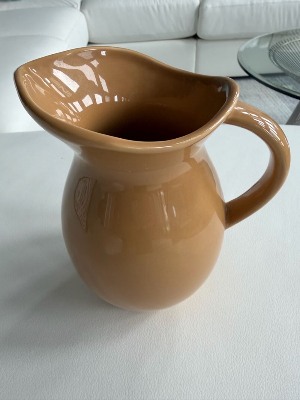 🌸3/$25 Glossy Golden Ceramic Pitcher Vase - Home Art. No chips. Food safe. 9”.